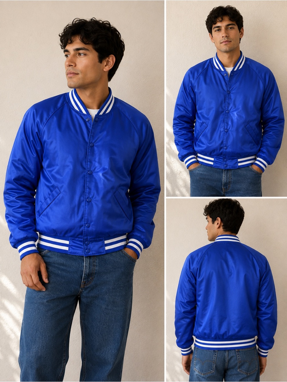 Vintage 80s King Louie Blue Satin Bomber Jacket XL